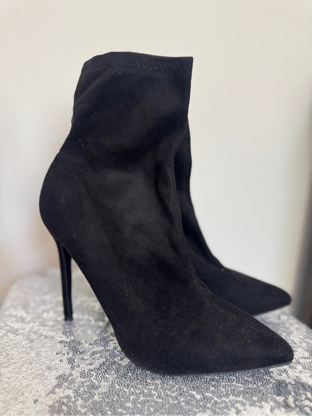 Boohoo Black Suede Pointed Stiletto Ankle Boots